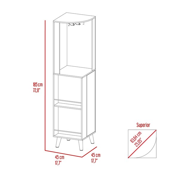 Tuhome Cincinatti Corner Bar Cabinet, Cup Rack, Two External Shelves, One Drawer, Four Legs, Dark Brown - BLB7766