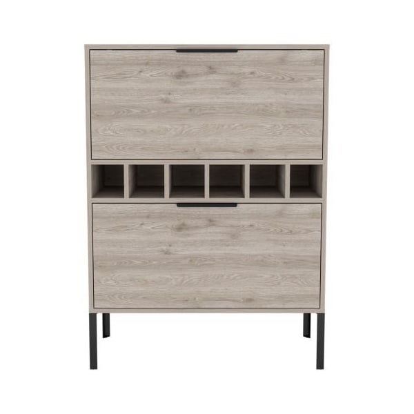 Tuhome Lyrata Bar Cabinet, Six Built-in Wine Rack, Double Door, Light Gray - BLZ7118