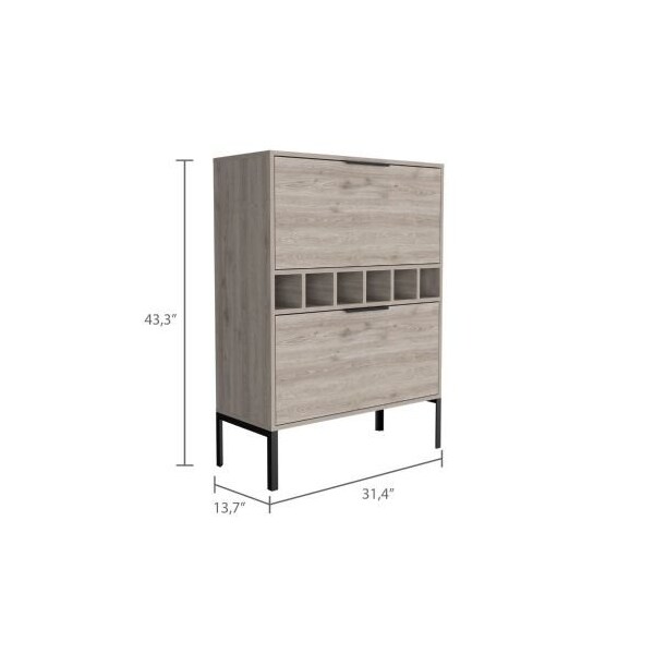 Tuhome Lyrata Bar Cabinet, Six Built-in Wine Rack, Double Door, Light Gray - BLZ7118