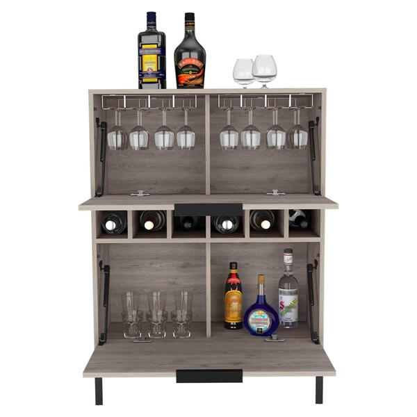 Tuhome Lyrata Bar Cabinet, Six Built-in Wine Rack, Double Door, Light Gray - BLZ7118
