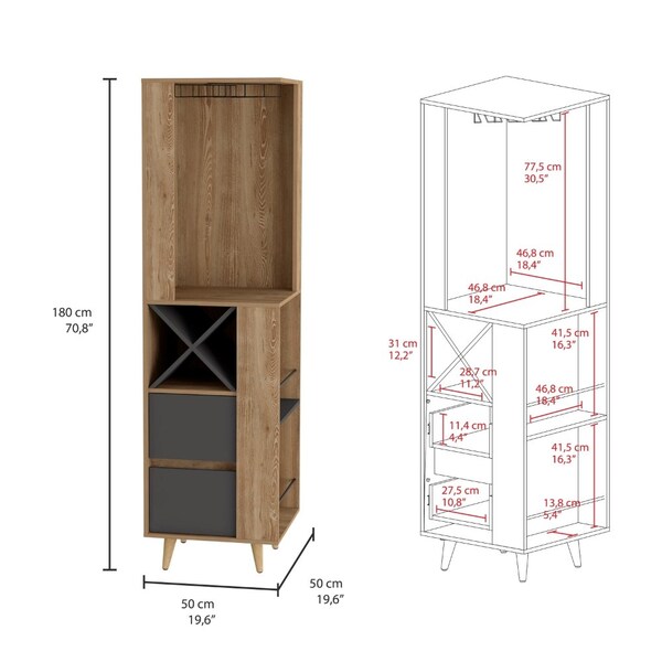 Tuhome Lyrata Bar Cabinet, Six Built-in Wine Rack, Double Door, Light Gray - BLZ7118