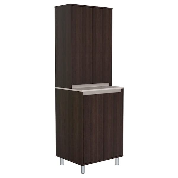 Inval Breakroom Cabinet With 4-Doors 23.62 in W x 11.89 in D x 70.87 in H in Espresso and Amber Grey - AL-4113