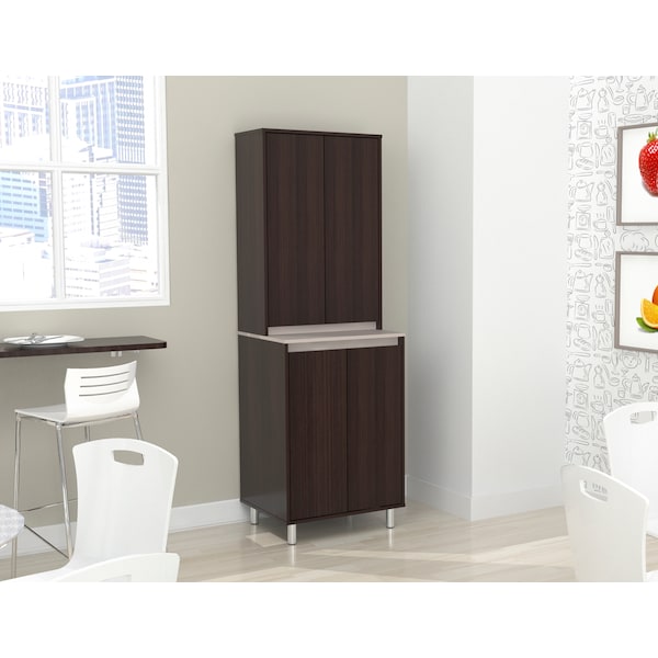 Inval Breakroom Cabinet With 4-Doors 23.62 in W x 11.89 in D x 70.87 in H in Espresso and Amber Grey - AL-4113