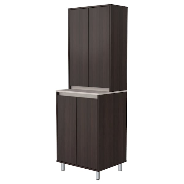 Inval Breakroom Cabinet With 4-Doors 23.62 in W x 11.89 in D x 70.87 in H in Espresso and Amber Grey - AL-4113