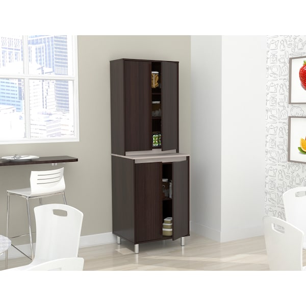Inval Breakroom Cabinet With 4-Doors 23.62 in W x 11.89 in D x 70.87 in H in Espresso and Amber Grey - AL-4113