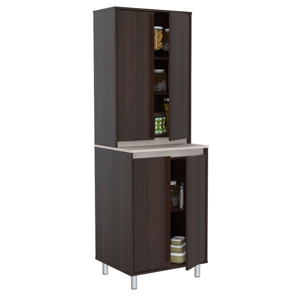 Inval Breakroom Cabinet With 4-Doors 23.62 in W x 11.89 in D x 70.87 in H in Espresso and Amber Grey - AL-4113