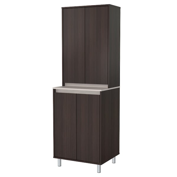 Inval Breakroom Cabinet With 4-Doors 23.62 in W x 11.89 in D x 70.87 in H in Espresso and Amber Grey - AL-4113