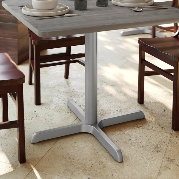 Flash Furniture Beverly 30in. x 30in. Restaurant Indoor/Outdoor Table X-Base w/3in. Dia. Table Height Column, Slvr - XU-T3030-SLV-GG