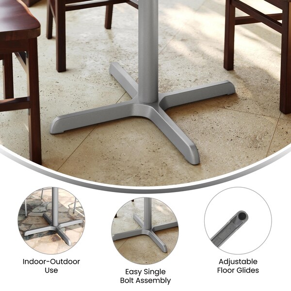 Flash Furniture Beverly 30in. x 30in. Restaurant Indoor/Outdoor Table X-Base w/3in. Dia. Table Height Column, Slvr - XU-T3030-SLV-GG