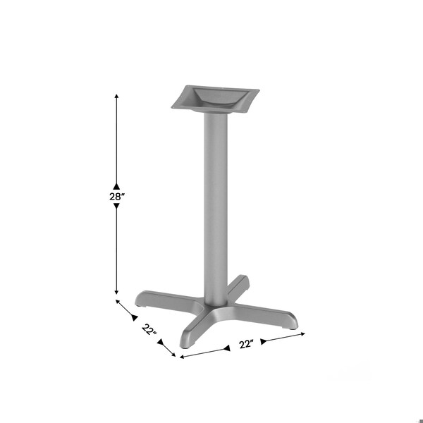 Flash Furniture Beverly 22in. x 22in. Restaurant Indoor/Outdoor Table X-Base w/3in. Dia. Table Height Column, Slvr - XU-T2222-SLV-GG