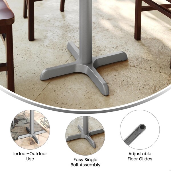 Flash Furniture Beverly 22in. x 22in. Restaurant Indoor/Outdoor Table X-Base w/3in. Dia. Table Height Column, Slvr - XU-T2222-SLV-GG