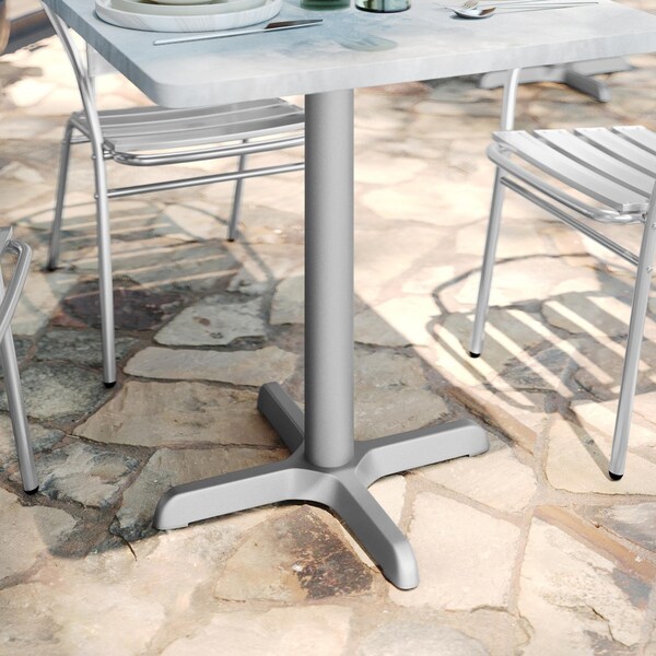 Flash Furniture Beverly 22in. x 22in. Restaurant Indoor/Outdoor Table X-Base w/3in. Dia. Table Height Column, Slvr - XU-T2222-SLV-GG