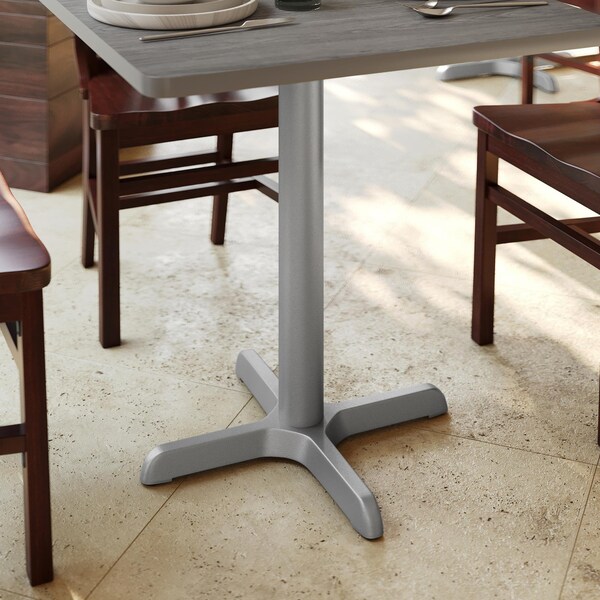 Flash Furniture Beverly 22in. x 22in. Restaurant Indoor/Outdoor Table X-Base w/3in. Dia. Table Height Column, Slvr - XU-T2222-SLV-GG