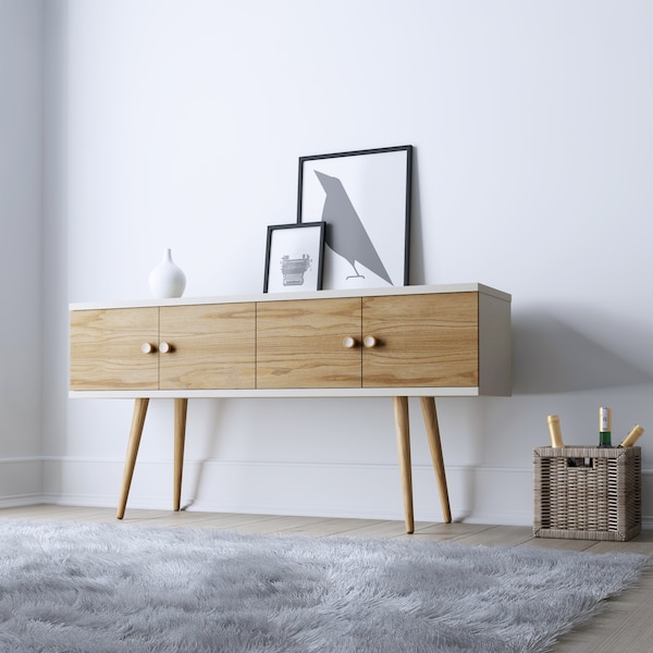 Manhattan Comfort Theodore 60.0 Sideboard, Off White and Cinnamon - 1022151