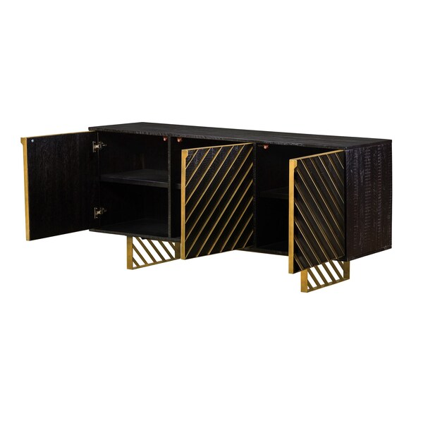 Armen Living Monaco Rectangular Black Wood Sideboard with Antique Brass Accent - LCMOBUBL
