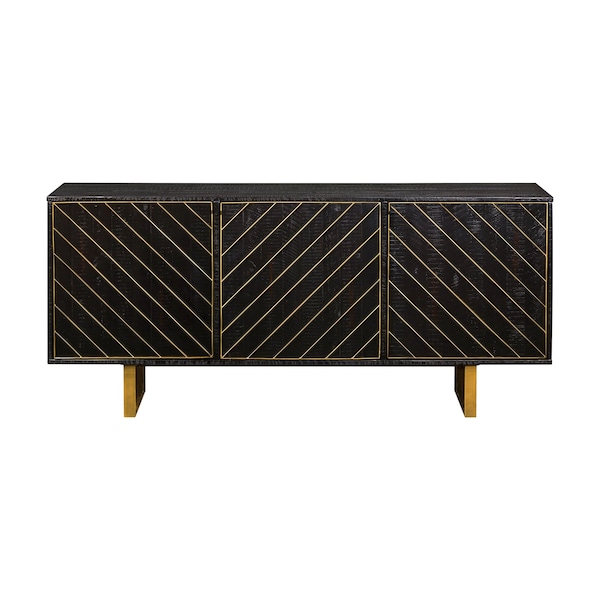Armen Living Monaco Rectangular Black Wood Sideboard with Antique Brass Accent - LCMOBUBL