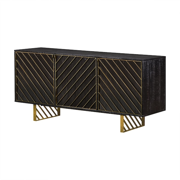 Armen Living Monaco Rectangular Black Wood Sideboard with Antique Brass Accent - LCMOBUBL