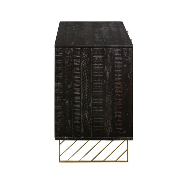 Armen Living Monaco Rectangular Black Wood Sideboard with Antique Brass Accent - LCMOBUBL