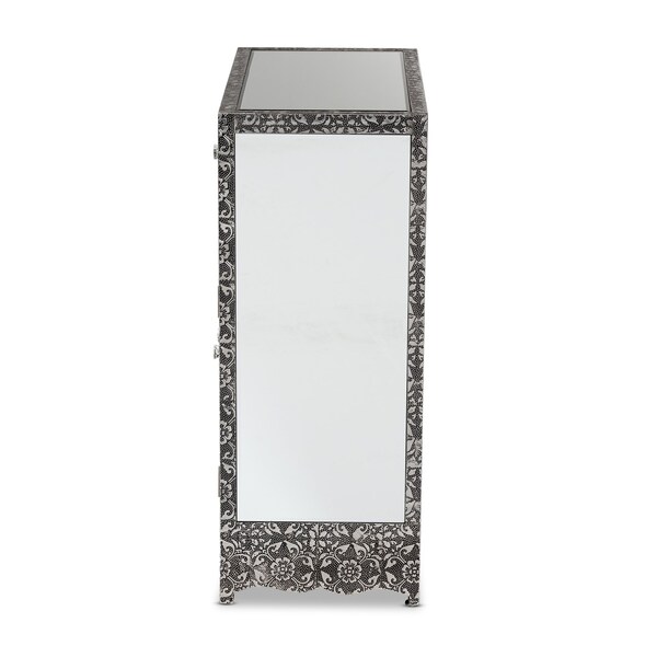 Baxton Studio Wycliff Industrial Glam and Luxe Silver Finished Metal and Mirrored Glass 1Drawer Sideboard Buffet - 212-12005-ZORO