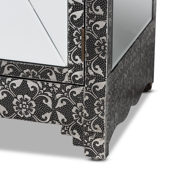 Baxton Studio Wycliff Industrial Glam and Luxe Silver Finished Metal and Mirrored Glass 1Drawer Sideboard Buffet - 212-12005-ZORO