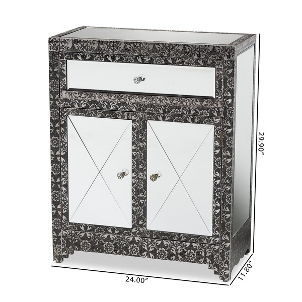 Baxton Studio Wycliff Industrial Glam and Luxe Silver Finished Metal and Mirrored Glass 1Drawer Sideboard Buffet - 212-12005-ZORO