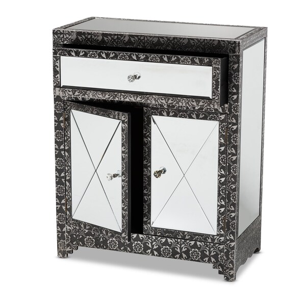 Baxton Studio Wycliff Industrial Glam and Luxe Silver Finished Metal and Mirrored Glass 1Drawer Sideboard Buffet - 212-12005-ZORO