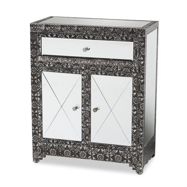 Baxton Studio Wycliff Industrial Glam and Luxe Silver Finished Metal and Mirrored Glass 1Drawer Sideboard Buffet - 212-12005-ZORO