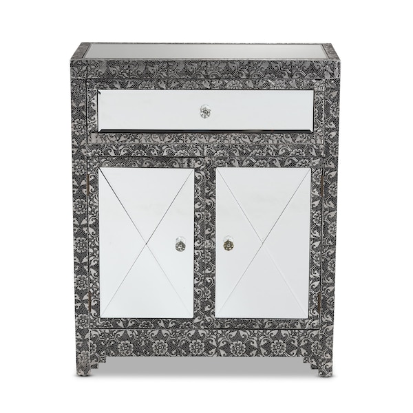 Baxton Studio Wycliff Industrial Glam and Luxe Silver Finished Metal and Mirrored Glass 1Drawer Sideboard Buffet - 212-12005-ZORO