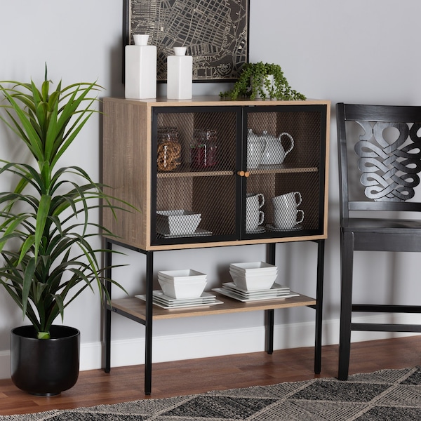Baxton Studio Asher Modern Industrial Natural Brown Finished Wood and Black Metal 2Door Sideboard - 223-12485-ZORO