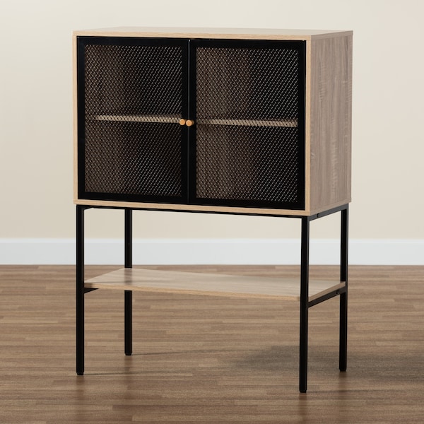 Baxton Studio Asher Modern Industrial Natural Brown Finished Wood and Black Metal 2Door Sideboard - 223-12485-ZORO