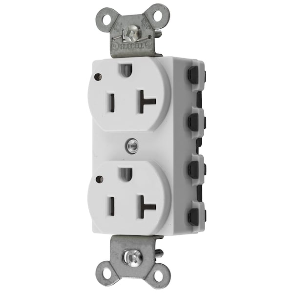 Hubbell Wiring Device-Kellems Straight Blade Devices, Receptacles, Duplex, SNAPConnect, LED Indicator, 20A 125V, 2-Pole 3-Wire Grounding, 5-20R, Nylon, White - SNAP5362WL