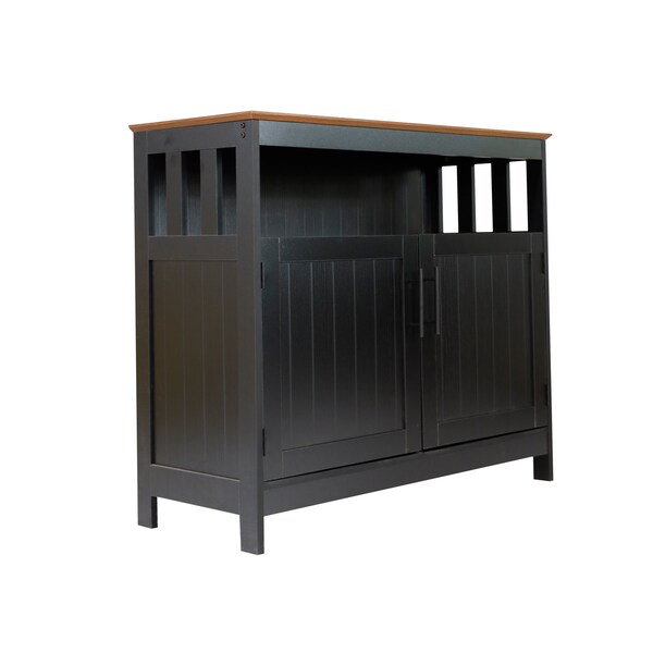 Flash Furniture Mayfield 40in. Buffet and Sideboard w/Dbl Door Storage Cabinet and Open Storage Shelf, Blk w/Walnut - NAN-F-HY-B23108-BLWAL-GG