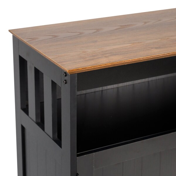 Flash Furniture Mayfield 40in. Buffet and Sideboard w/Dbl Door Storage Cabinet and Open Storage Shelf, Blk w/Walnut - NAN-F-HY-B23108-BLWAL-GG