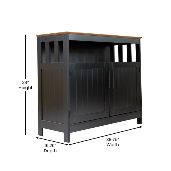 Flash Furniture Mayfield 40in. Buffet and Sideboard w/Dbl Door Storage Cabinet and Open Storage Shelf, Blk w/Walnut - NAN-F-HY-B23108-BLWAL-GG