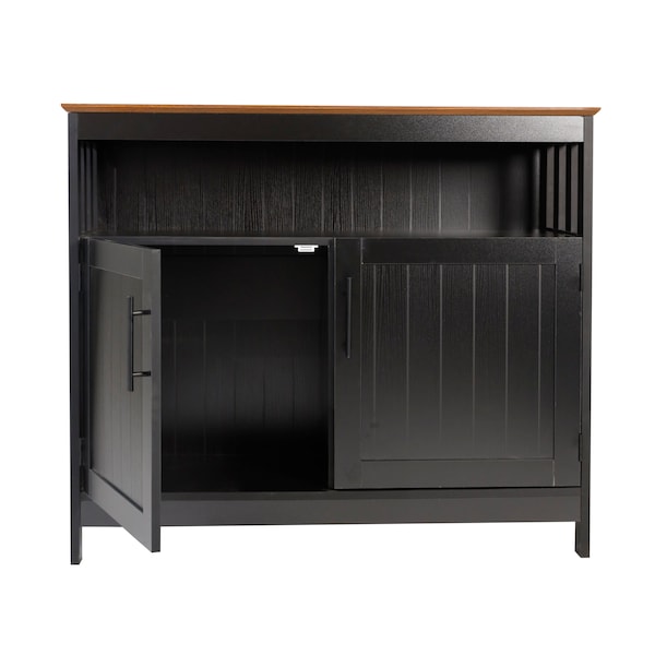 Flash Furniture Mayfield 40in. Buffet and Sideboard w/Dbl Door Storage Cabinet and Open Storage Shelf, Blk w/Walnut - NAN-F-HY-B23108-BLWAL-GG