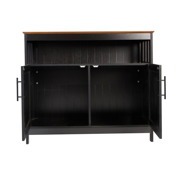 Flash Furniture Mayfield 40in. Buffet and Sideboard w/Dbl Door Storage Cabinet and Open Storage Shelf, Blk w/Walnut - NAN-F-HY-B23108-BLWAL-GG