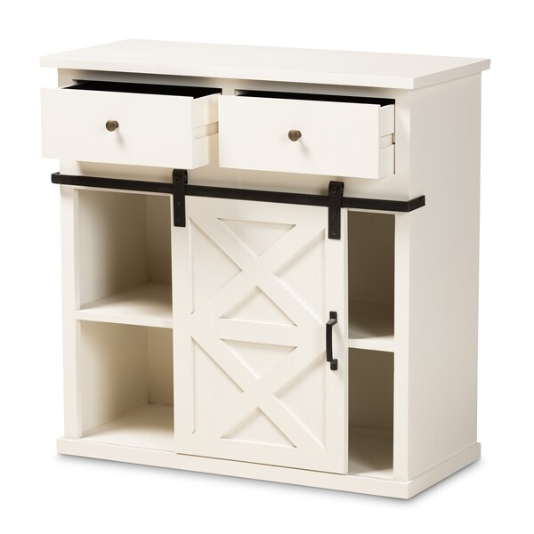 Baxton Studio Nadia ModernFarmhouse White Finished Wood and Black Metal 2-Door Sideboard Buffet - 195-11966-ZORO