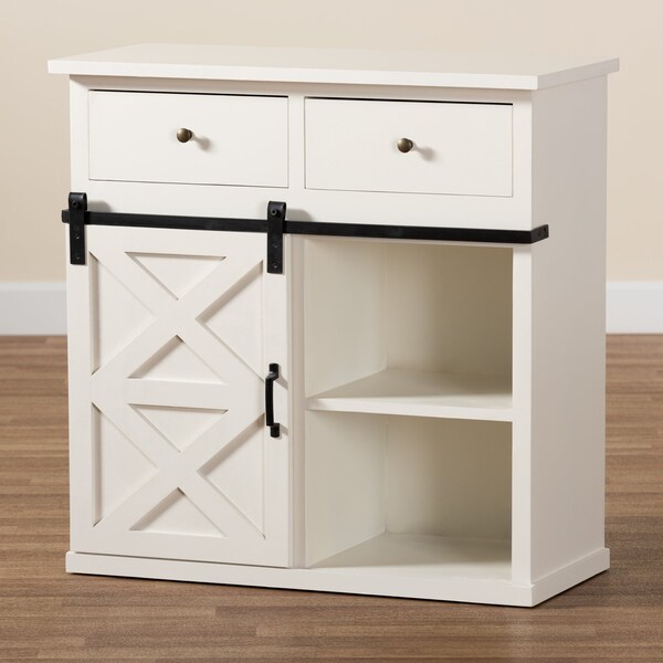 Baxton Studio Nadia ModernFarmhouse White Finished Wood and Black Metal 2-Door Sideboard Buffet - 195-11966-ZORO
