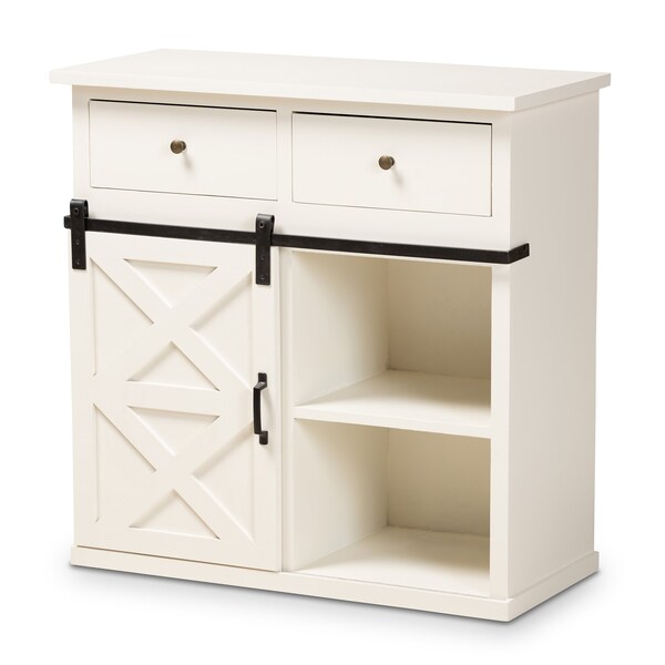 Baxton Studio Nadia ModernFarmhouse White Finished Wood and Black Metal 2-Door Sideboard Buffet - 195-11966-ZORO