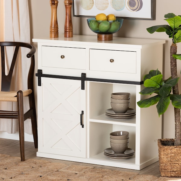 Baxton Studio Nadia ModernFarmhouse White Finished Wood and Black Metal 2-Door Sideboard Buffet - 195-11966-ZORO