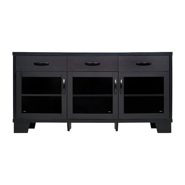 Flash Furniture Wells Black 59 Inch Modern Kitchen and Dining Room Buffet Sideboard Storage Cabinet - EV-CA7515-01ZZ-BK-GG
