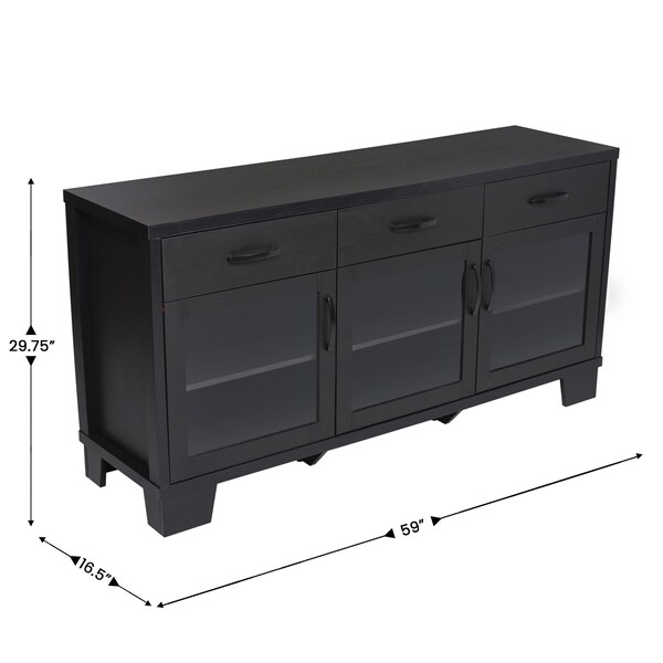 Flash Furniture Wells Black 59 Inch Modern Kitchen and Dining Room Buffet Sideboard Storage Cabinet - EV-CA7515-01ZZ-BK-GG