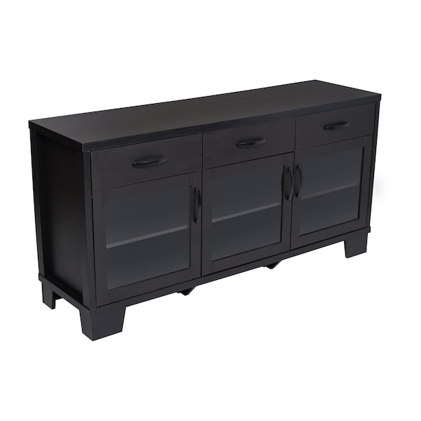 Flash Furniture Wells Black 59 Inch Modern Kitchen and Dining Room Buffet Sideboard Storage Cabinet - EV-CA7515-01ZZ-BK-GG