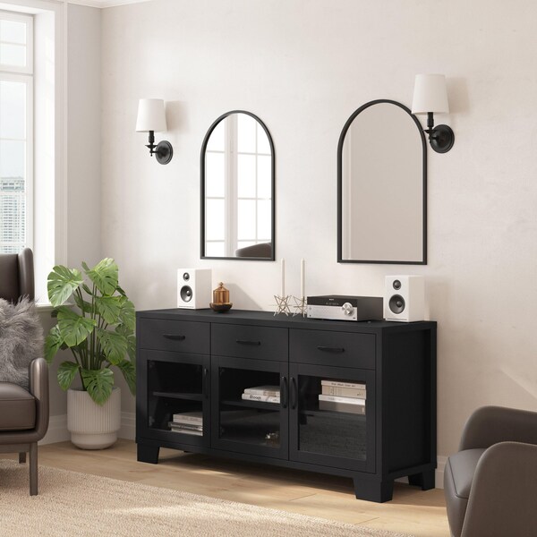 Flash Furniture Wells Black 59 Inch Modern Kitchen and Dining Room Buffet Sideboard Storage Cabinet - EV-CA7515-01ZZ-BK-GG