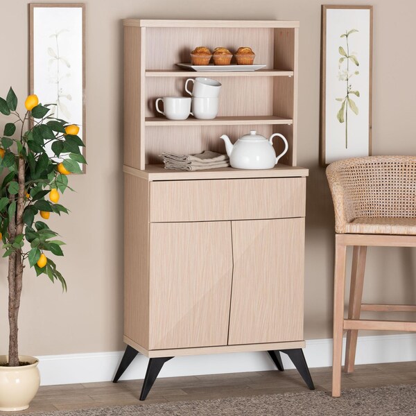 Baxton Studio Draper Mid-Century Modern Two-Tone Light Brown and Black Wood Kitchen Cabinet - 243-13503-ZORO