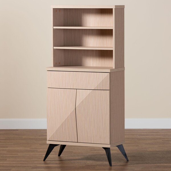 Baxton Studio Draper Mid-Century Modern Two-Tone Light Brown and Black Wood Kitchen Cabinet - 243-13503-ZORO