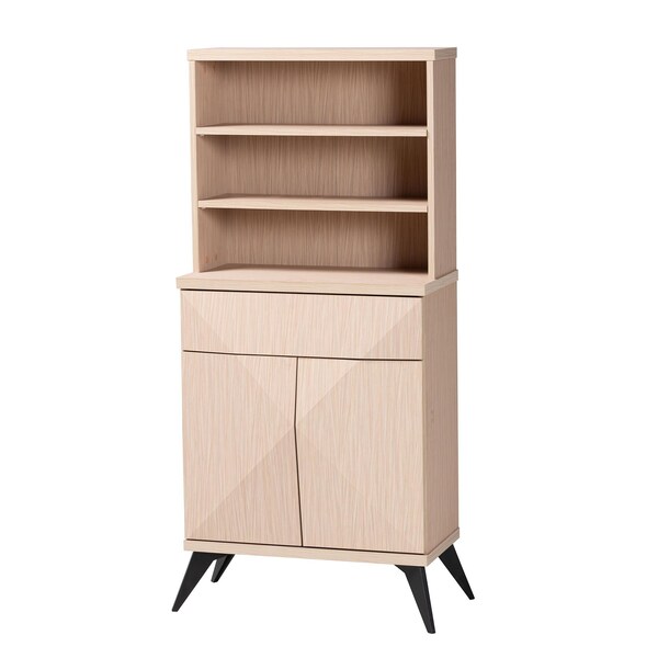Baxton Studio Draper Mid-Century Modern Two-Tone Light Brown and Black Wood Kitchen Cabinet - 243-13503-ZORO
