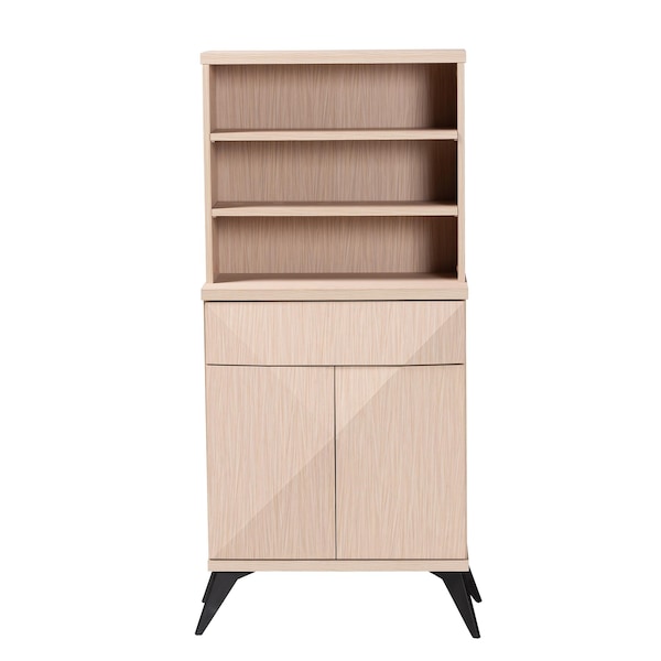 Baxton Studio Draper Mid-Century Modern Two-Tone Light Brown and Black Wood Kitchen Cabinet - 243-13503-ZORO