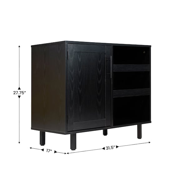 Flash Furniture Elmont Bar and Sideboard w/Shaker Style Single Door Cabinet w/Hanging Glass and Shelves, Black - NAN-F-HY-B23113-BLK-GG