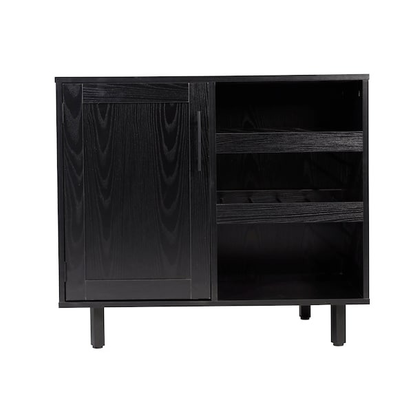 Flash Furniture Elmont Bar and Sideboard w/Shaker Style Single Door Cabinet w/Hanging Glass and Shelves, Black - NAN-F-HY-B23113-BLK-GG